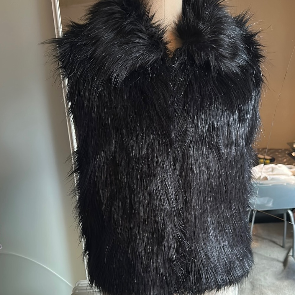 INC International Concepts Black Faux Fur Vest